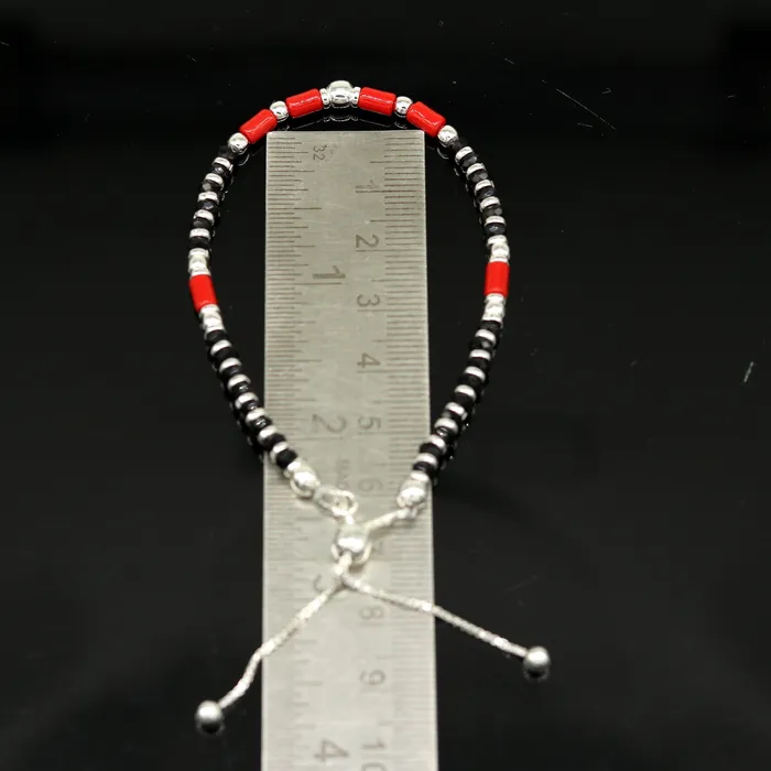 7 inches long handmade 925 sterling silver fabulous silver beads black and red beads stone charm adjustable customized bracelet sbr167 TRIBAL ORNAMENTS Bracelets