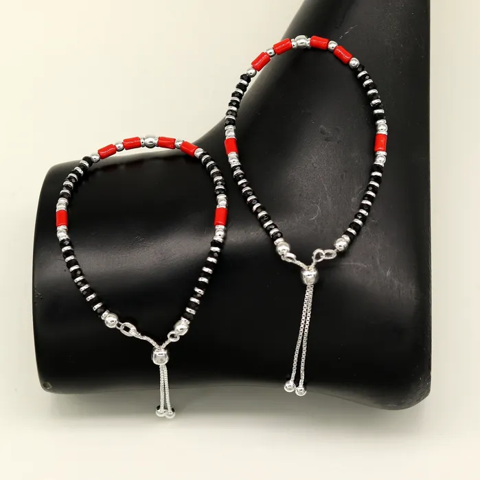 7 inches long handmade 925 sterling silver fabulous silver beads black and red beads stone charm adjustable customized bracelet sbr167 TRIBAL ORNAMENTS Bracelets