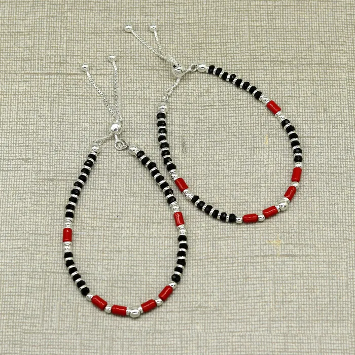 7 inches long handmade 925 sterling silver fabulous silver beads black and red beads stone charm adjustable customized bracelet sbr167 TRIBAL ORNAMENTS Bracelets