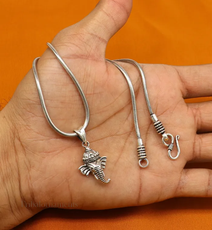 925 sterling silver Lord Ganesha pendant excellent unique design stylish unisex personalized gift pendant jewelry ssp885 TRIBAL ORNAMENTS Necklaces