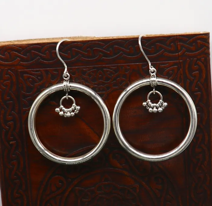 925 fine sterling silver customized round circle hoops earring beautiful brides wedding earrings drop dangle charm jewelry ear607 TRIBAL ORNAMENTS Earrings