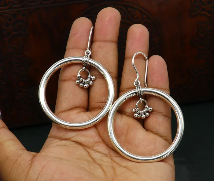 925 fine sterling silver customized round circle hoops earring beautiful brides wedding earrings drop dangle charm jewelry ear607 TRIBAL ORNAMENTS Earrings