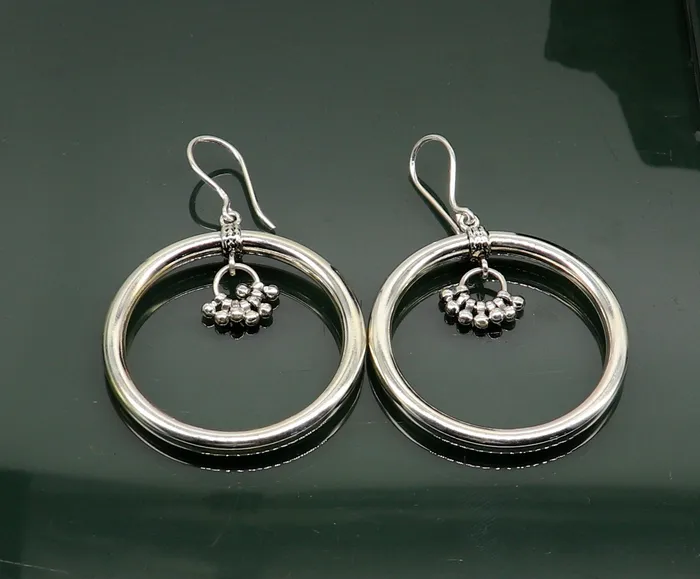 925 fine sterling silver customized round circle hoops earring beautiful brides wedding earrings drop dangle charm jewelry ear607 TRIBAL ORNAMENTS Earrings