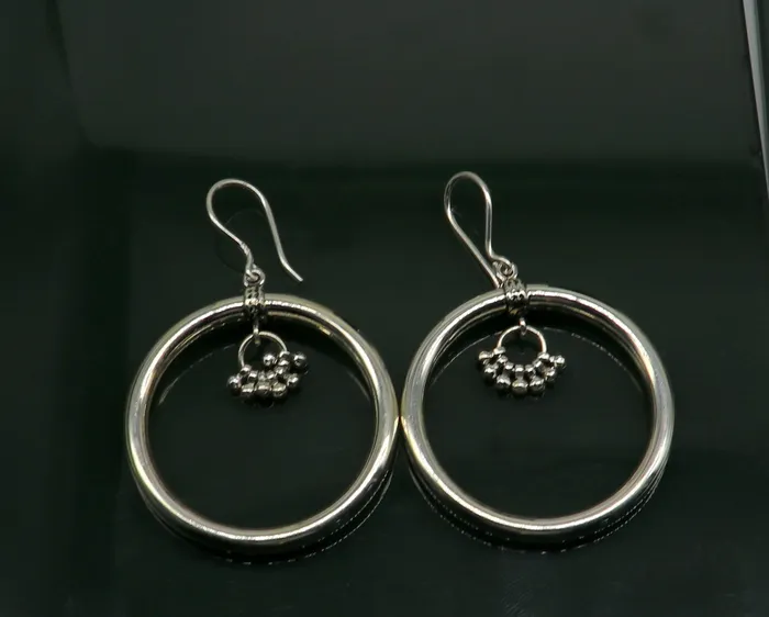 925 fine sterling silver customized round circle hoops earring beautiful brides wedding earrings drop dangle charm jewelry ear607 TRIBAL ORNAMENTS Earrings