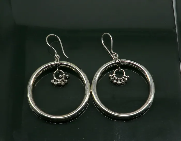 925 fine sterling silver customized round circle hoops earring beautiful brides wedding earrings drop dangle charm jewelry ear607 TRIBAL ORNAMENTS Earrings