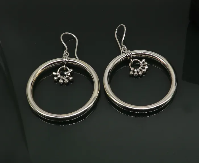 925 fine sterling silver customized round circle hoops earring beautiful brides wedding earrings drop dangle charm jewelry ear607 TRIBAL ORNAMENTS Earrings