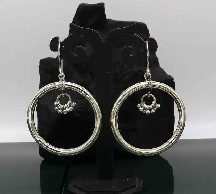 925 fine sterling silver customized round circle hoops earring beautiful brides wedding earrings drop dangle charm jewelry ear607 TRIBAL ORNAMENTS Earrings