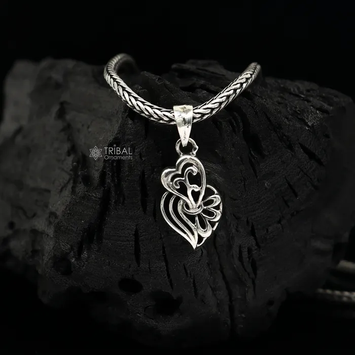 925 pure silver Divine HEART pendant best gifting pendant wheat chain necklace locket best gifting delicate unisex jewelry NSP723ps56 TRIBAL ORNAMENTS Necklaces