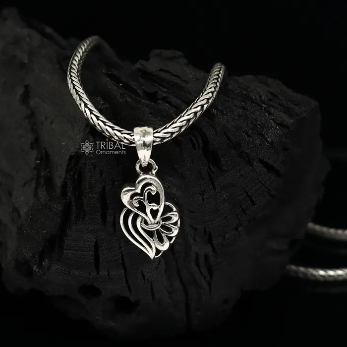 925 pure silver Divine HEART pendant best gifting pendant wheat chain necklace locket best gifting delicate unisex jewelry NSP723ps56 TRIBAL ORNAMENTS Necklaces