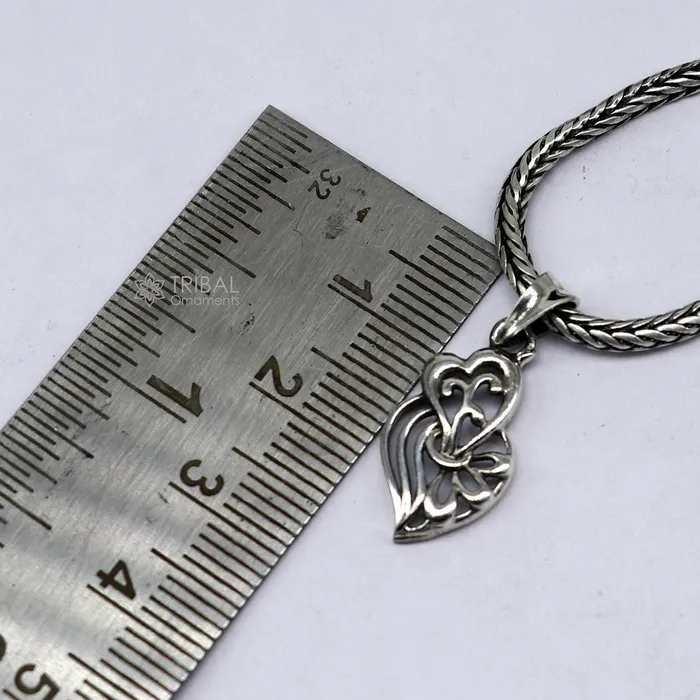 925 pure silver Divine HEART pendant best gifting pendant wheat chain necklace locket best gifting delicate unisex jewelry NSP723ps56 TRIBAL ORNAMENTS Necklaces