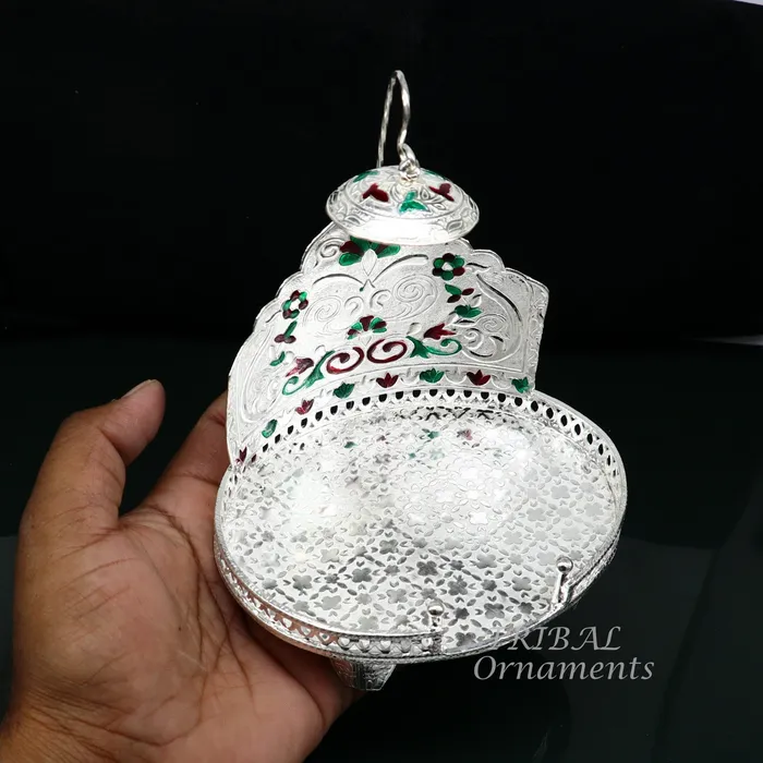 925 pure sterling silver Handmade Divine Singhasan idol krishna Bal Gopala throne god statues stand chair temple art puja article su854 TRIBAL ORNAMENTS Rings