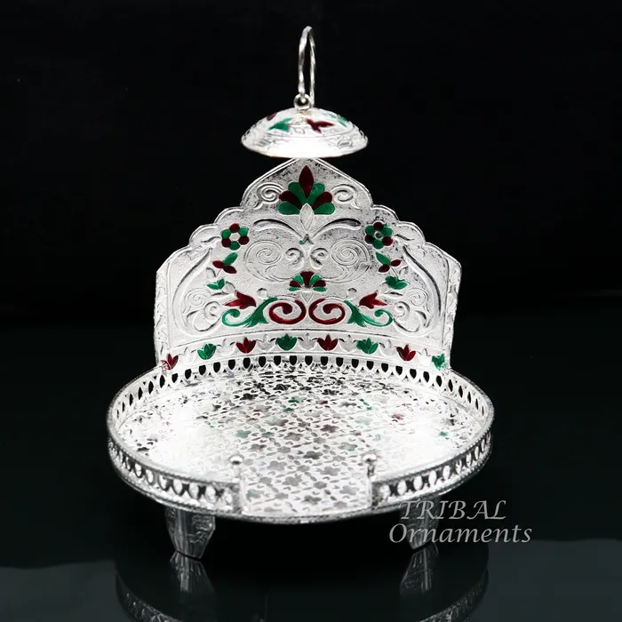 925 pure sterling silver Handmade Divine Singhasan idol krishna Bal Gopala throne god statues stand chair temple art puja article su854 TRIBAL ORNAMENTS Rings