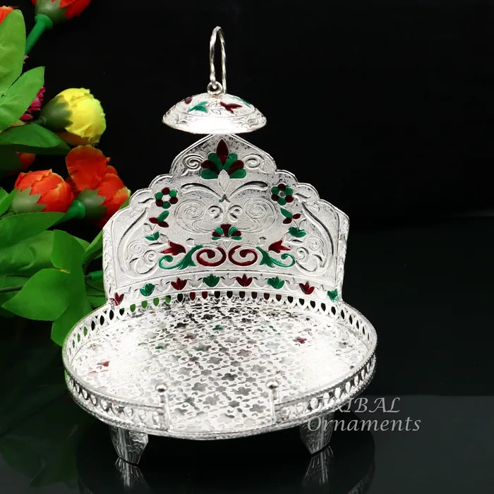 925 pure sterling silver Handmade Divine Singhasan idol krishna Bal Gopala throne god statues stand chair temple art puja article su854 TRIBAL ORNAMENTS Rings