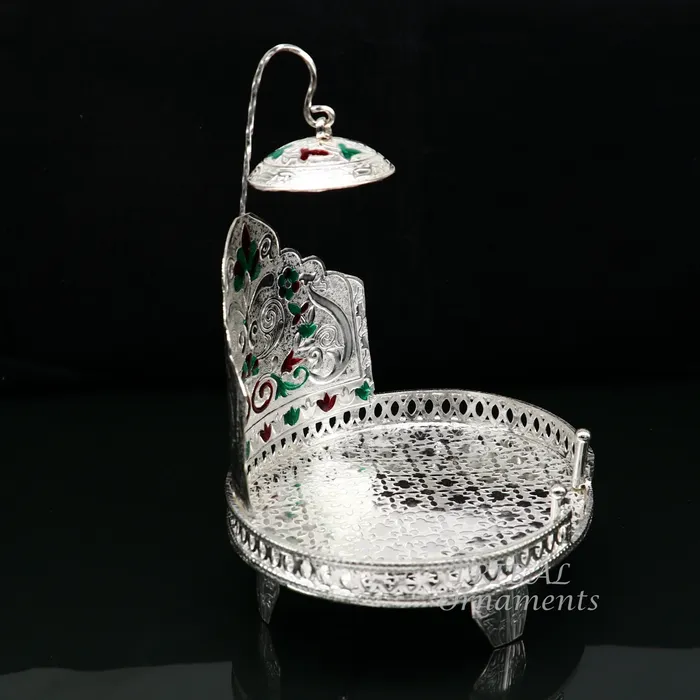 925 pure sterling silver Handmade Divine Singhasan idol krishna Bal Gopala throne god statues stand chair temple art puja article su854 TRIBAL ORNAMENTS Rings
