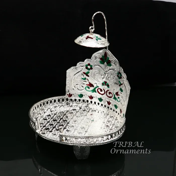 925 pure sterling silver Handmade Divine Singhasan idol krishna Bal Gopala throne god statues stand chair temple art puja article su854 TRIBAL ORNAMENTS Rings