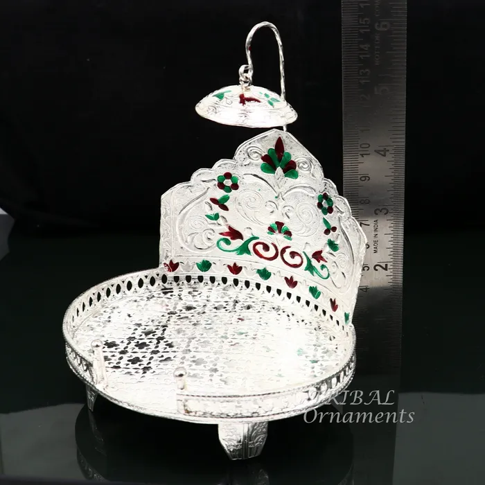 925 pure sterling silver Handmade Divine Singhasan idol krishna Bal Gopala throne god statues stand chair temple art puja article su854 TRIBAL ORNAMENTS Rings