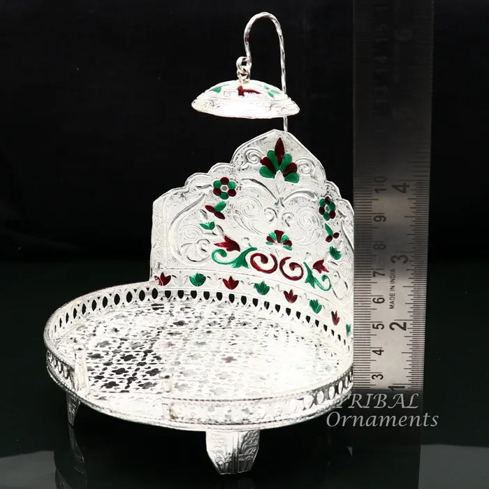925 pure sterling silver Handmade Divine Singhasan idol krishna Bal Gopala throne god statues stand chair temple art puja article su854 TRIBAL ORNAMENTS Rings