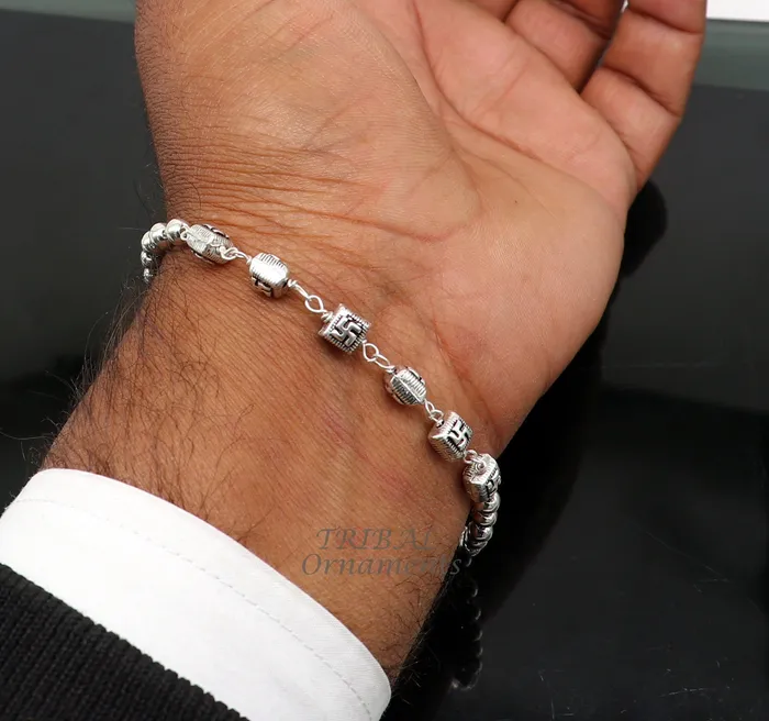 925 sterling silver beaded customized bracelet best gifting stylish beaded bracelet unisex personalized belly dance jewelry sbr413 TRIBAL ORNAMENTS Bracelets