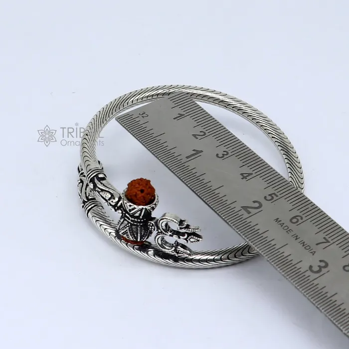 925 sterling silver gorgeous Lord shiva trident trishool kada bangle bracelet with fabulous natural rudraksha antique jewelry nsk771 TRIBAL ORNAMENTS Bracelets