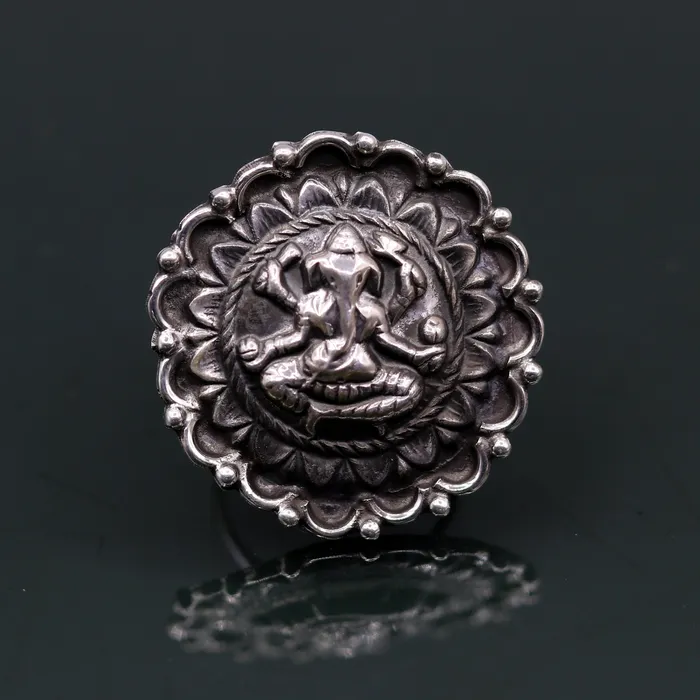 925 Sterling silver handmade adjustable ring band with fabulous lord Ganesha design unisex temple jewlery india sr237 TRIBAL ORNAMENTS Rings 925 Sterling silver handmade adjustable ring band with fabulous lord Ganesha design unisex temple jewlery india sr237 TRIBAL ORNAMENTS Rings