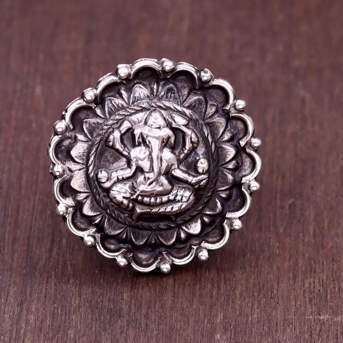 925 Sterling silver handmade adjustable ring band with fabulous lord Ganesha design unisex temple jewlery india sr237 TRIBAL ORNAMENTS Rings