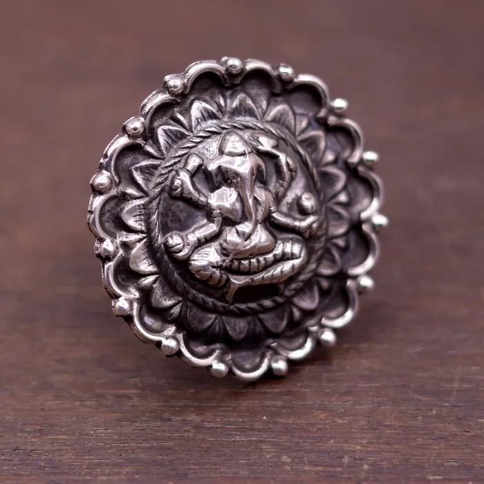 925 Sterling silver handmade adjustable ring band with fabulous lord Ganesha design unisex temple jewlery india sr237 TRIBAL ORNAMENTS Rings