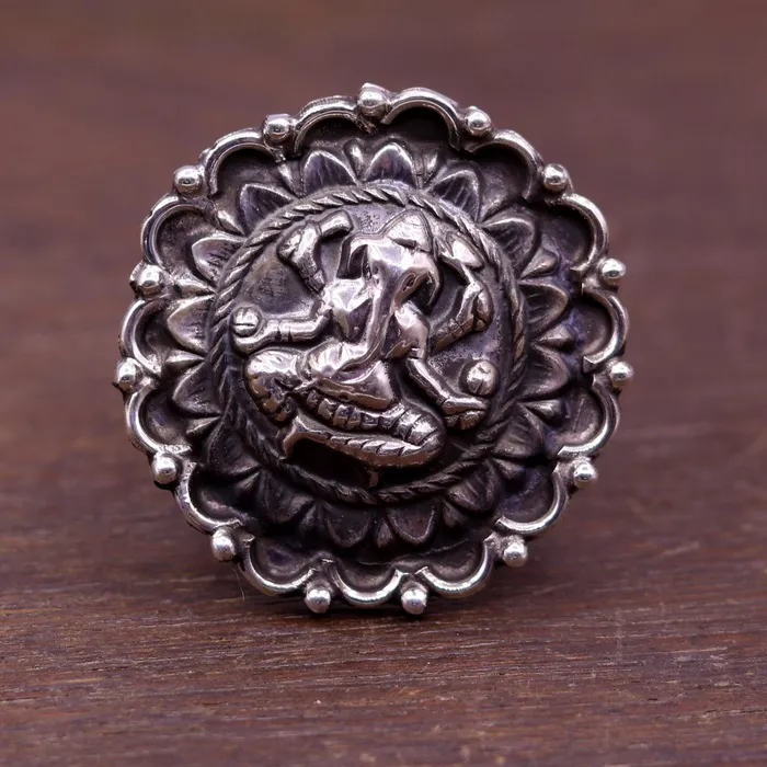 925 Sterling silver handmade adjustable ring band with fabulous lord Ganesha design unisex temple jewlery india sr237 TRIBAL ORNAMENTS Rings