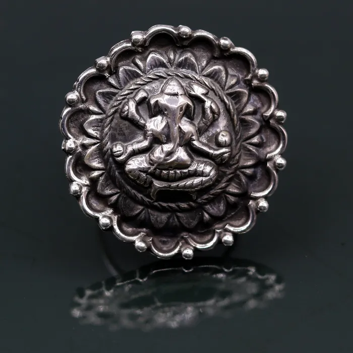 925 Sterling silver handmade adjustable ring band with fabulous lord Ganesha design unisex temple jewlery india sr237 TRIBAL ORNAMENTS Rings