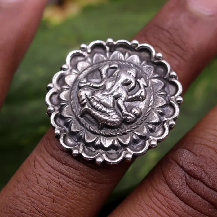 925 Sterling silver handmade adjustable ring band with fabulous lord Ganesha design unisex temple jewlery india sr237 TRIBAL ORNAMENTS Rings