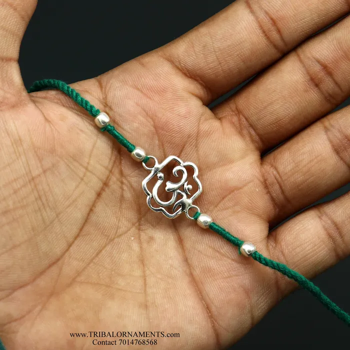 925 sterling silver handmade AUM OM design Rakhi Bracelet amazing stylish gift for Rakshabandhan rk92 TRIBAL ORNAMENTS Bracelets