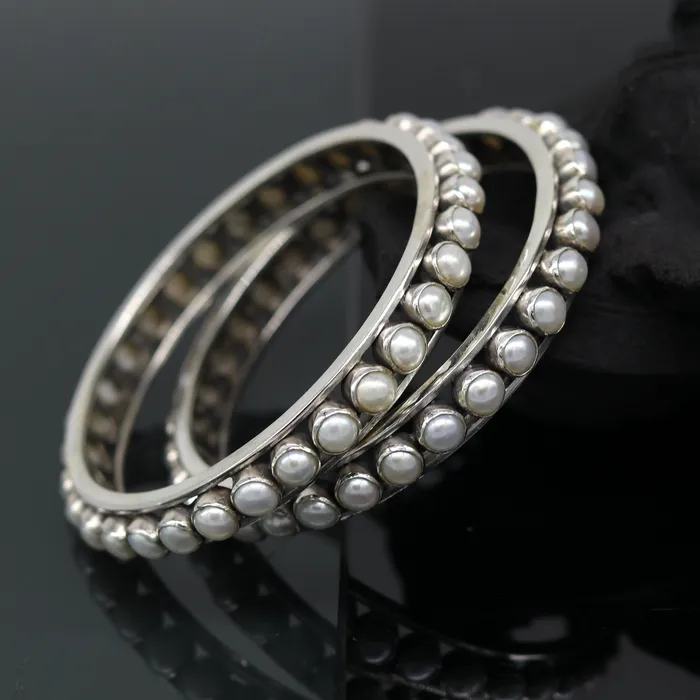 925 sterling silver handmade bangle for Girls gorgeous natural pearl stone stylish bangle excellent customized tribal jewelry nba91 TRIBAL ORNAMENTS Bracelets