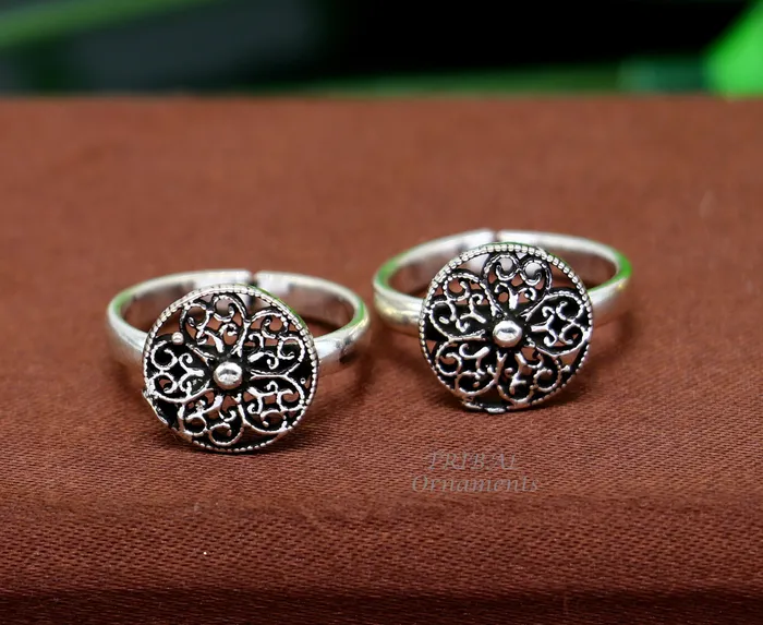 925 sterling silver handmade fabulous flower design toe ring band tribal belly dance vintage style ethnic brides jewelry ytr33 TribalOrnaments Rings