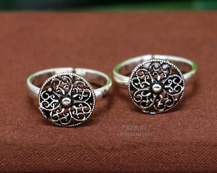 925 sterling silver handmade fabulous flower design toe ring band tribal belly dance vintage style ethnic brides jewelry ytr33 TribalOrnaments Rings