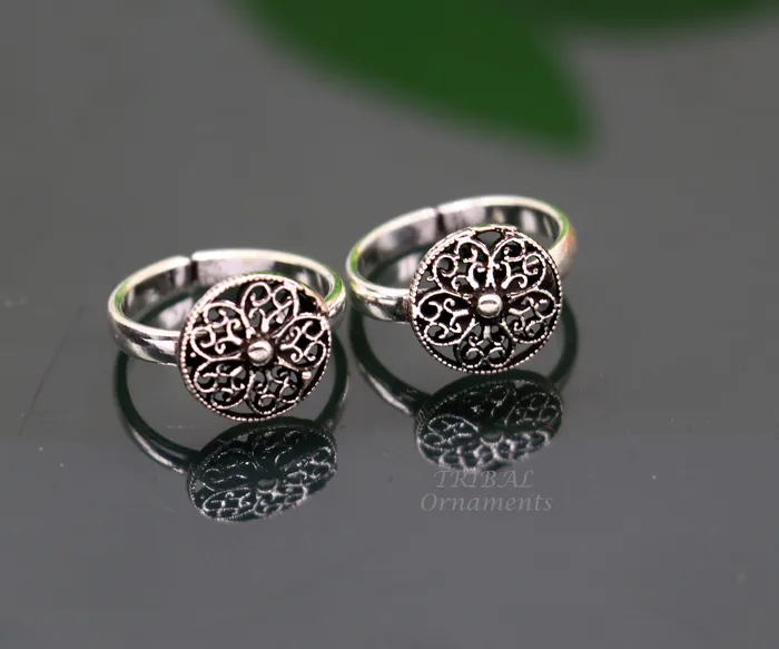 925 sterling silver handmade fabulous flower design toe ring band tribal belly dance vintage style ethnic brides jewelry ytr33 TribalOrnaments Rings