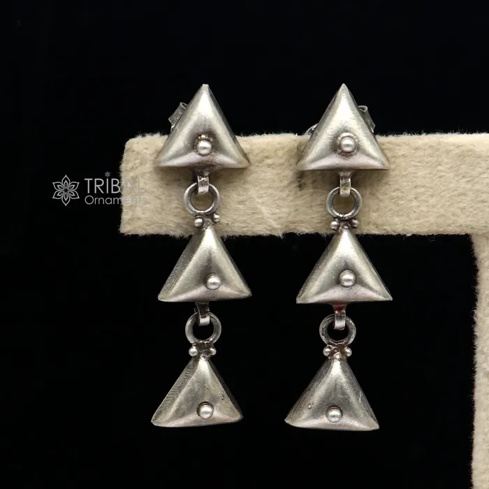 925 Sterling silver handmade traditional cultural design 3 steps drop dangler fancy earrings best party functional Navratri jewelry s1251 TRIBAL ORNAMENTS Earrings 925 Sterling silver handmade traditional cultural design 3 steps drop dangler fancy earrings best party functional Navratri jewelry s1251 TRIBAL ORNAMENTS Earrings
