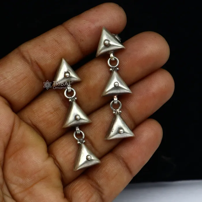 925 Sterling silver handmade traditional cultural design 3 steps drop dangler fancy earrings best party functional Navratri jewelry s1251 TRIBAL ORNAMENTS Earrings 925 Sterling silver handmade traditional cultural design 3 steps drop dangler fancy earrings best party functional Navratri jewelry s1251 TRIBAL ORNAMENTS Earrings