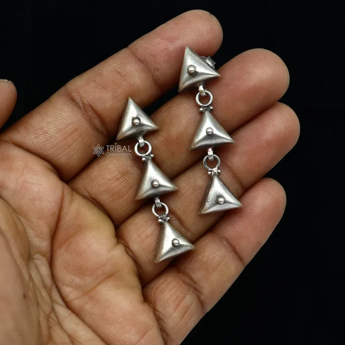 925 Sterling silver handmade traditional cultural design 3 steps drop dangler fancy earrings best party functional Navratri jewelry s1251 TRIBAL ORNAMENTS Earrings 925 Sterling silver handmade traditional cultural design 3 steps drop dangler fancy earrings best party functional Navratri jewelry s1251 TRIBAL ORNAMENTS Earrings