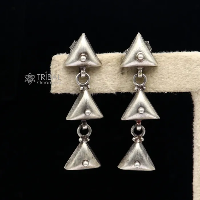 925 Sterling silver handmade traditional cultural design 3 steps drop dangler fancy earrings best party functional Navratri jewelry s1251 TRIBAL ORNAMENTS Earrings 925 Sterling silver handmade traditional cultural design 3 steps drop dangler fancy earrings best party functional Navratri jewelry s1251 TRIBAL ORNAMENTS Earrings