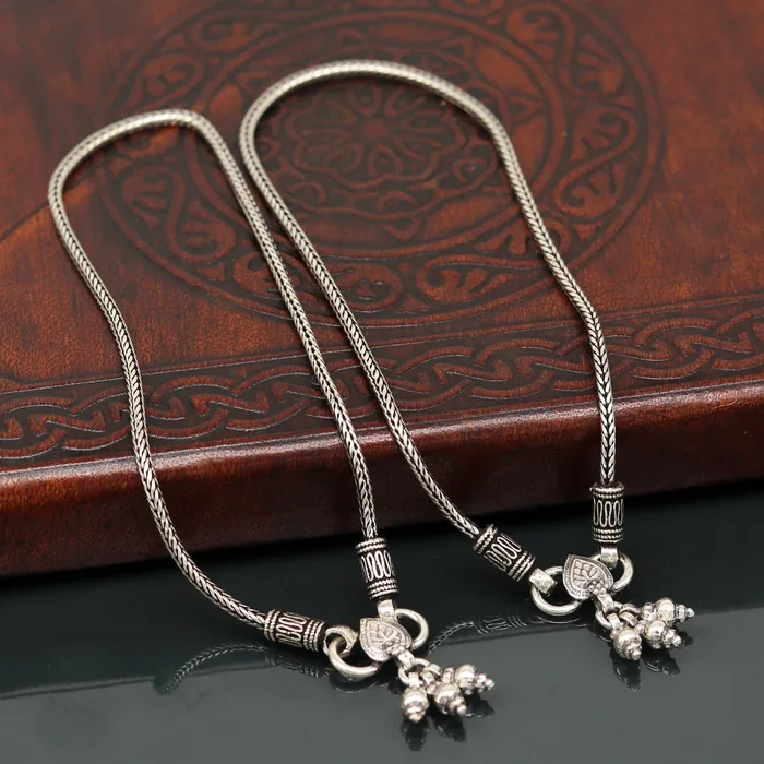 925 Sterling silver handmade wheat chain ankle bracelet vintage oxidized charm anklets tribal belly dance customized jewelry nank256 TRIBAL ORNAMENTS Bracelets