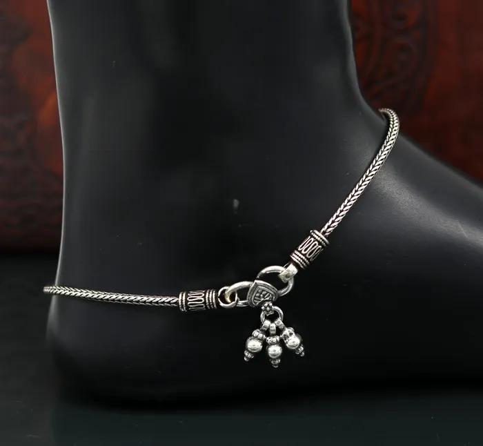 925 Sterling silver handmade wheat chain ankle bracelet vintage oxidized charm anklets tribal belly dance customized jewelry nank256 TRIBAL ORNAMENTS Bracelets
