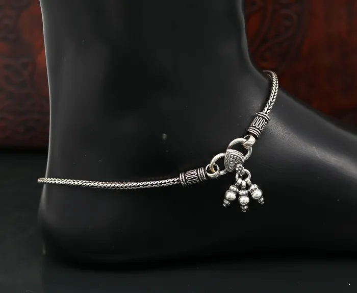 925 Sterling silver handmade wheat chain ankle bracelet vintage oxidized charm anklets tribal belly dance customized jewelry nank256 TRIBAL ORNAMENTS Bracelets