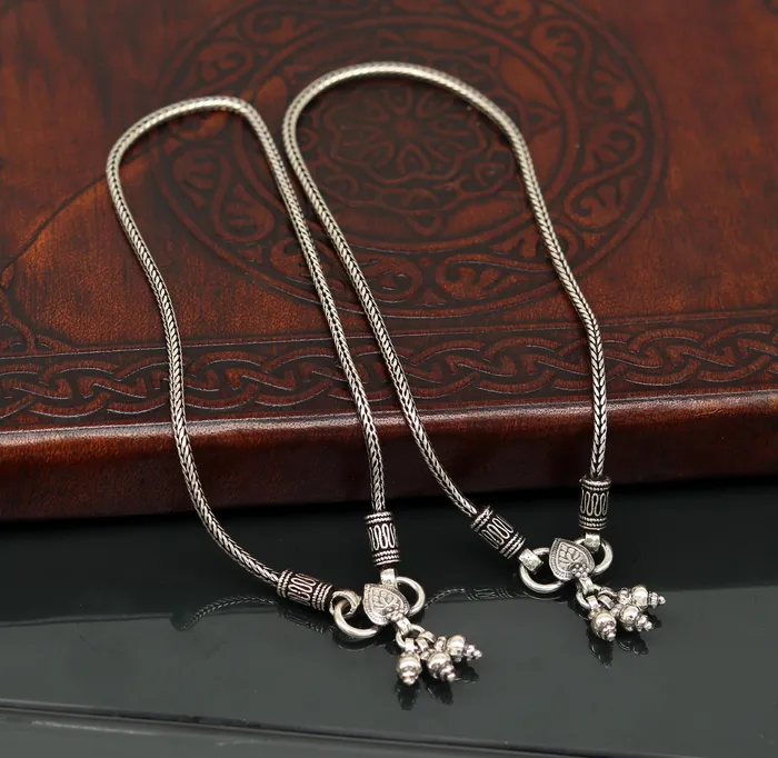 925 Sterling silver handmade wheat chain ankle bracelet vintage oxidized charm anklets tribal belly dance customized jewelry nank256 TRIBAL ORNAMENTS Bracelets