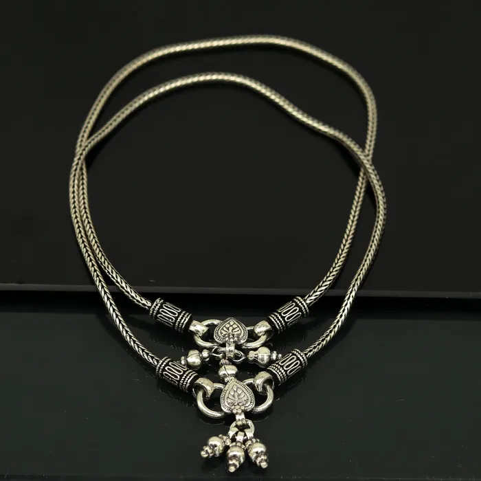 925 Sterling silver handmade wheat chain ankle bracelet vintage oxidized charm anklets tribal belly dance customized jewelry nank256 TRIBAL ORNAMENTS Bracelets