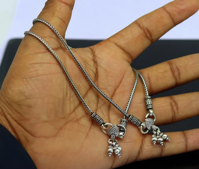 925 Sterling silver handmade wheat chain ankle bracelet vintage oxidized charm anklets tribal belly dance customized jewelry nank256 TRIBAL ORNAMENTS Bracelets