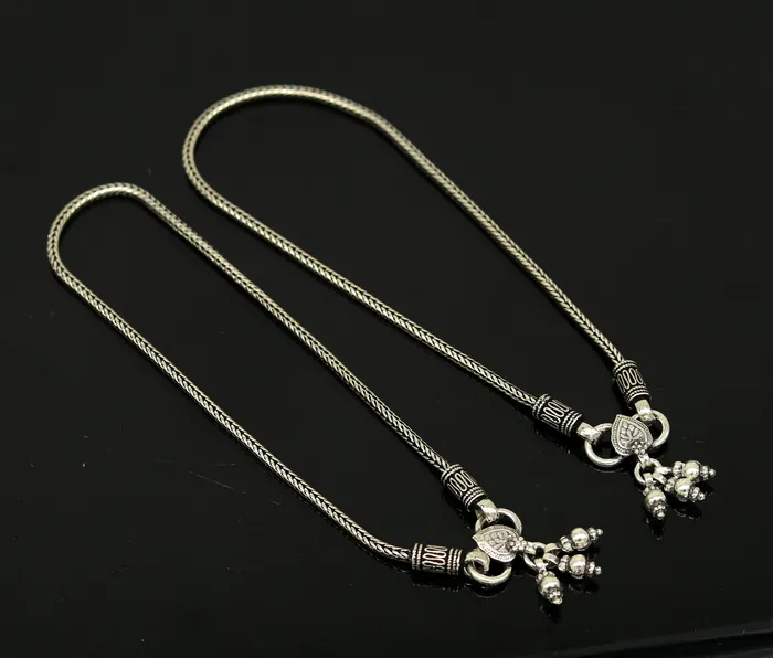 925 Sterling silver handmade wheat chain ankle bracelet vintage oxidized charm anklets tribal belly dance customized jewelry nank256 TRIBAL ORNAMENTS Bracelets