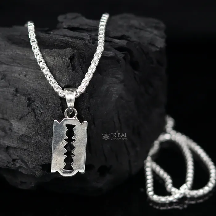 925 sterling silver unique Razor Blade design pendant silver trendy pendant necklace silver unisex cultural designer jewelry nsp643 TRIBAL ORNAMENTS Necklaces 925 sterling silver unique Razor Blade design pendant silver trendy pendant necklace silver unisex cultural designer jewelry nsp643 TRIBAL ORNAMENTS Necklaces