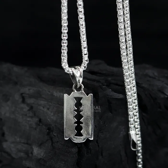 925 sterling silver unique Razor Blade design pendant silver trendy pendant necklace silver unisex cultural designer jewelry nsp643 TRIBAL ORNAMENTS Necklaces 925 sterling silver unique Razor Blade design pendant silver trendy pendant necklace silver unisex cultural designer jewelry nsp643 TRIBAL ORNAMENTS Necklaces