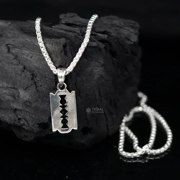 925 sterling silver unique Razor Blade design pendant silver trendy pendant necklace silver unisex cultural designer jewelry nsp643 TRIBAL ORNAMENTS Necklaces 925 sterling silver unique Razor Blade design pendant silver trendy pendant necklace silver unisex cultural designer jewelry nsp643 TRIBAL ORNAMENTS Necklaces