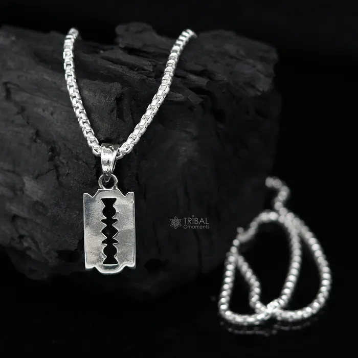 925 sterling silver unique Razor Blade design pendant silver trendy pendant necklace silver unisex cultural designer jewelry nsp643 TRIBAL ORNAMENTS Necklaces 925 sterling silver unique Razor Blade design pendant silver trendy pendant necklace silver unisex cultural designer jewelry nsp643 TRIBAL ORNAMENTS Necklaces