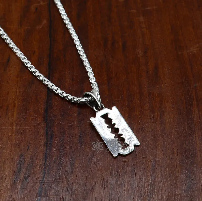 925 sterling silver unique Razor Blade design pendant silver trendy pendant necklace silver unisex cultural designer jewelry nsp643 TRIBAL ORNAMENTS Necklaces 925 sterling silver unique Razor Blade design pendant silver trendy pendant necklace silver unisex cultural designer jewelry nsp643 TRIBAL ORNAMENTS Necklaces